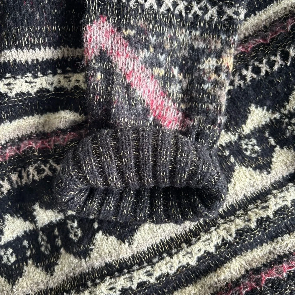 Lucky Brand Multicolor Cowl Neck Long Cozy Tunic Wool Sweater with Front Pockets